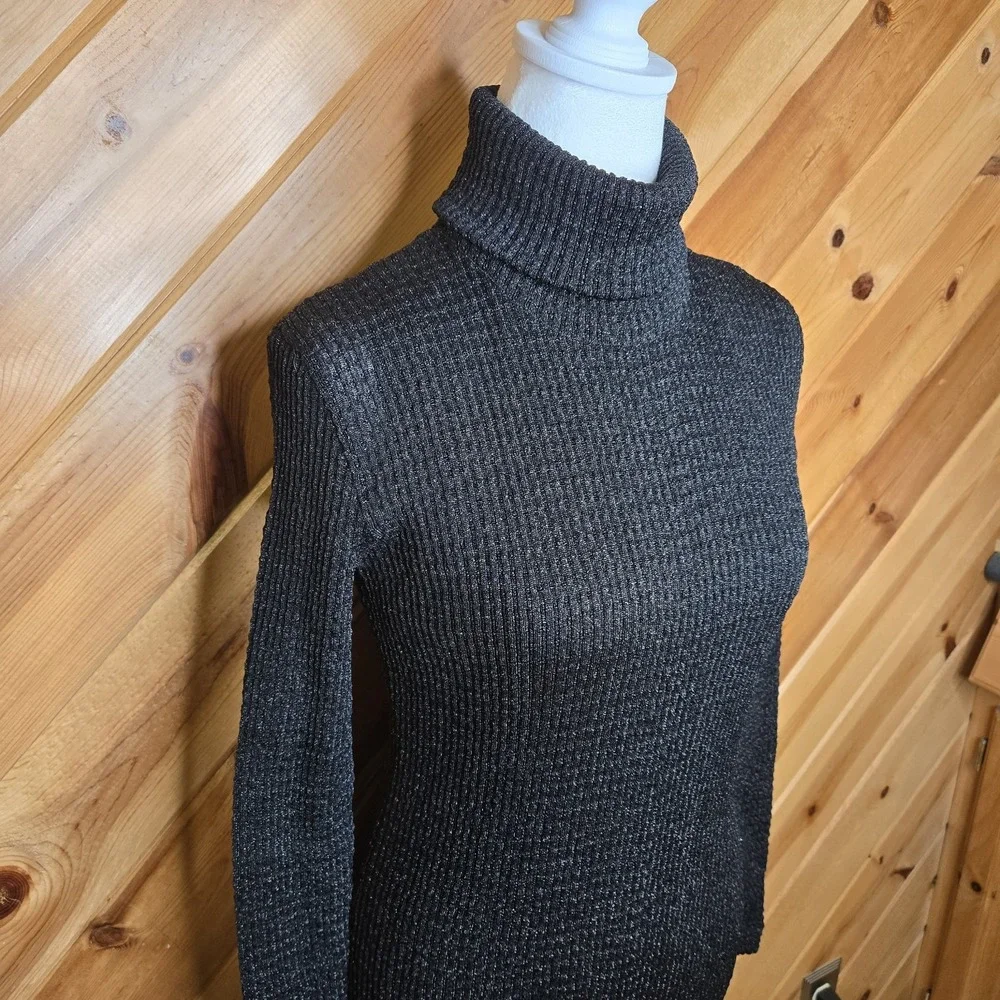 Vtg ARBE Imports 100%‎ Metallic Full Length Turtle Neck Dress Womens 10 Stretch